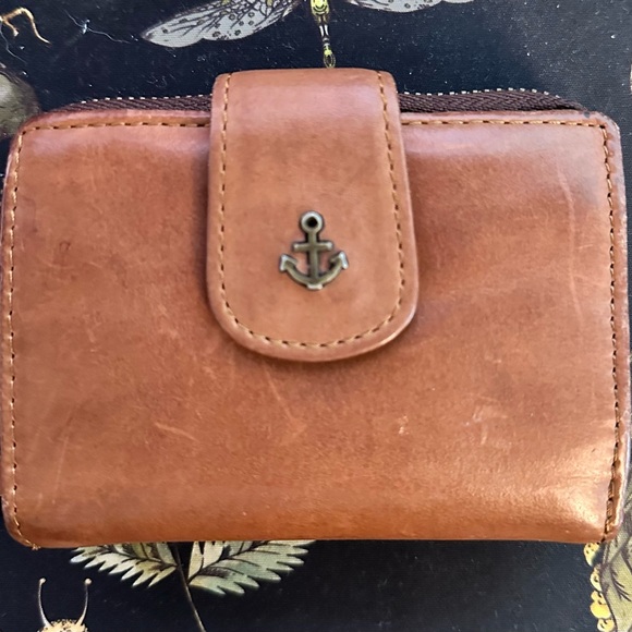 Harbour 2nd Cognac Anchor Love Tan Leather Isidora Bifold Mid Wallet Compartment - Picture 1 of 5